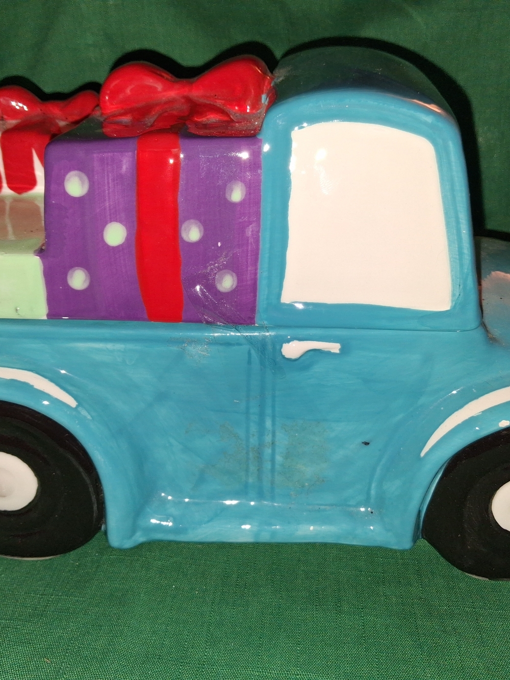 Bay Island Blue Ceramic Truck with Purple Gift and Red Bow